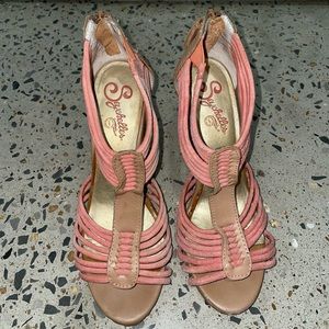 Seychelles coral strappy block heel